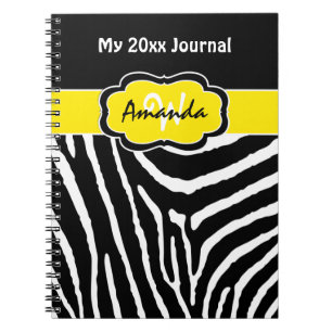 Personalised Yellow Black White Zebra Journal