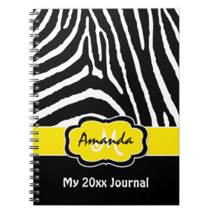 Personalised Yellow Black White Zebra Stripe Notebook