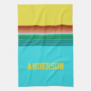 Personalised Yellow Blue Multicolor Stripe Pattern Tea Towel