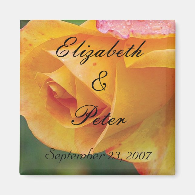 Personalised Yellow Blushing Rose Wedding Magnet (Front)