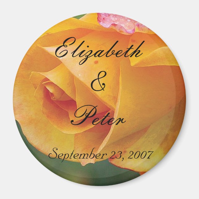 Personalised Yellow Blushing Rose Wedding Magnet (Front)