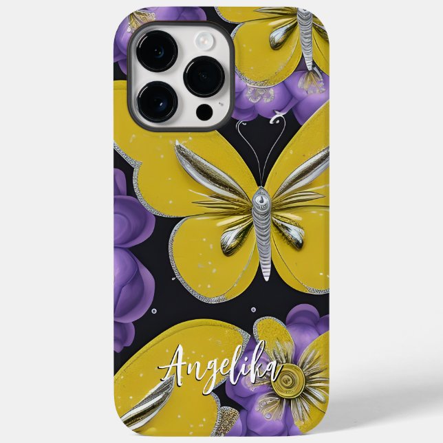 Personalised Yellow Butterflies and Purple Flowers Case-Mate iPhone Case (Back)