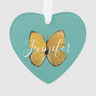 Personalised Yellow Butterfly Heart Shaped Ornament