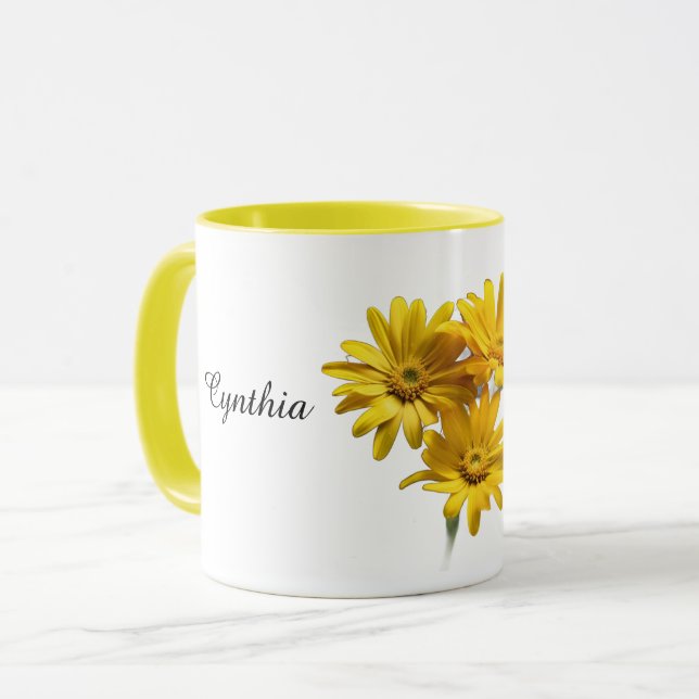Personalised Yellow Daisy Floral Mug (Front Left)