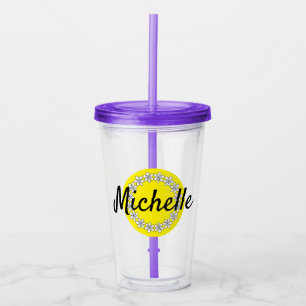 Personalised yellow daisy flower tumbler glass