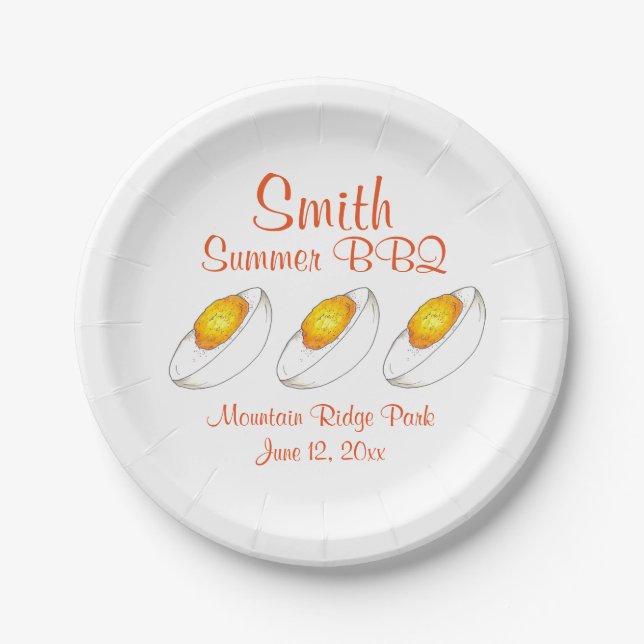 Personalised Yellow Deviled Egg Summer BBQ Picnic Paper Plate (Front)