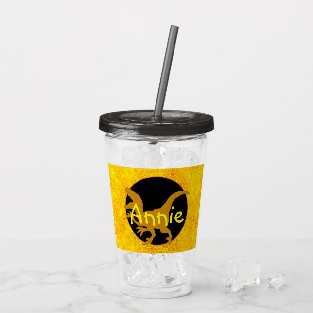 Personalised Yellow Dinosaur Hide Acrylic Tumbler (Back Ice)