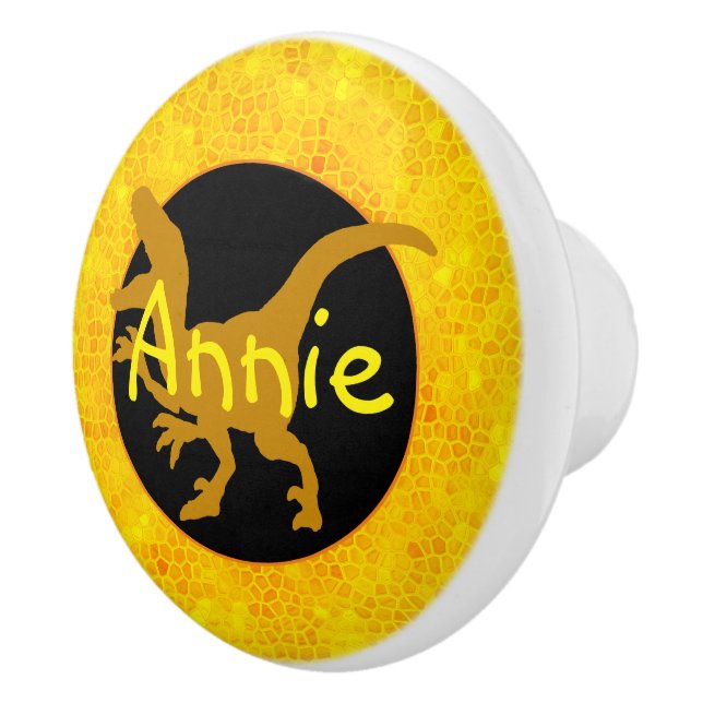 Personalised Yellow Dinosaur Hide Ceramic Knob (Right)