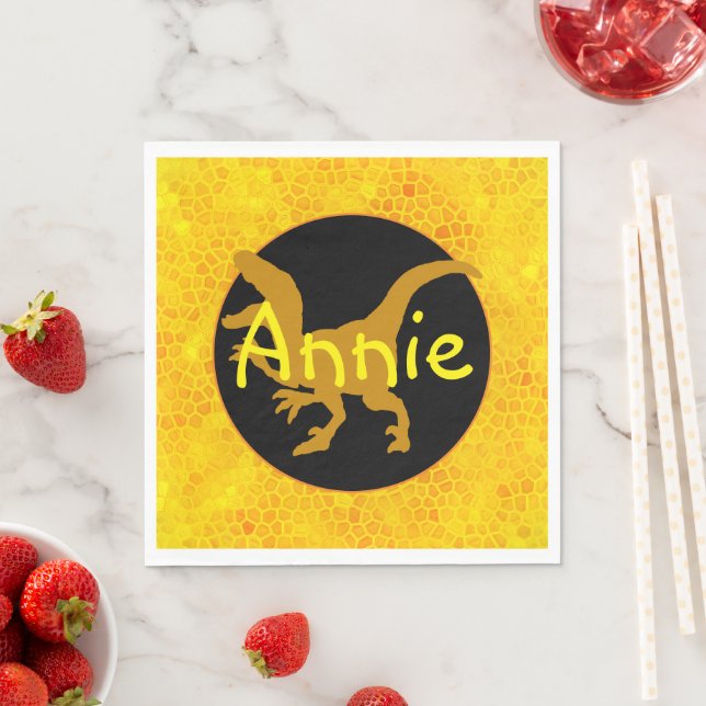 Personalised Yellow Dinosaur Hide Napkin (Insitu)