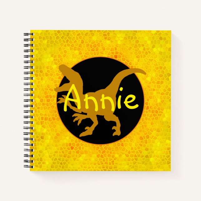 Personalised Yellow Dinosaur Hide Notebook (Front)