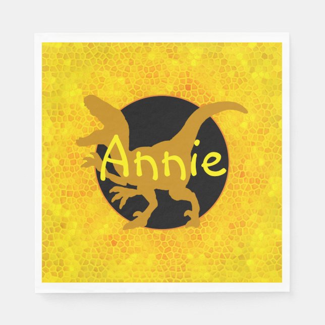 Personalised Yellow Dinosaur  Napkin (Front)