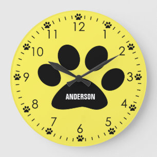 Personalised Yellow Dog Paw Large Clock