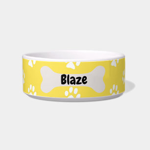 Personalised  Yellow Dog Puppy Paw Print Bowl
