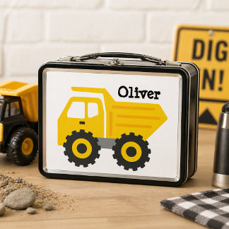 Personalised Yellow Dump Truck Metal Lunch Box
