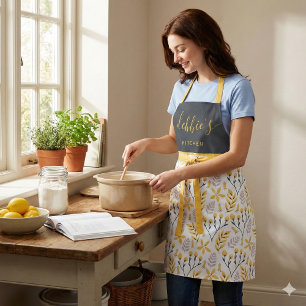 Personalised Yellow Floral All-Over Print Apron