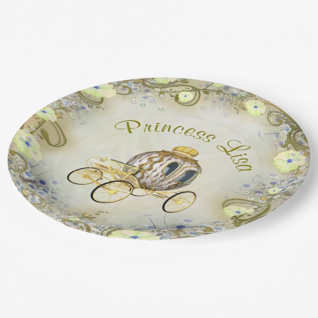 Personalised Yellow Floral Princess Enchanted Paper Plate (Angled)