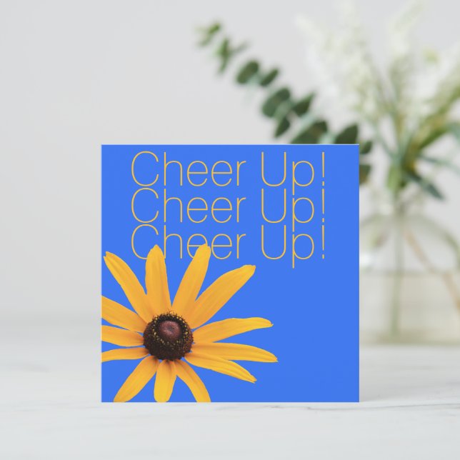 Personalised Yellow Flower Blue Cheer Up Get Well (Standing Front)