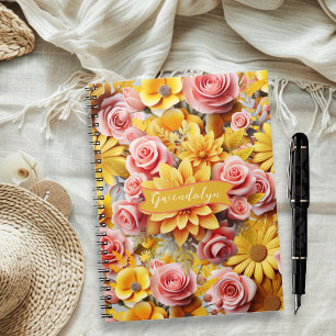 Personalised Yellow Flowers spiral bound Notebook