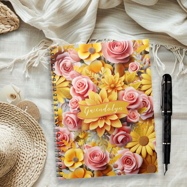 Personalised Yellow Flowers spiral bound Notebook (Creator Uploaded)