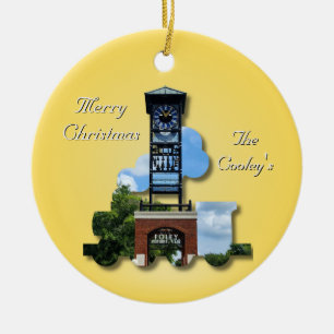 Personalised (Yellow) Foley Clock Tower & Train Ceramic Tree Decoration