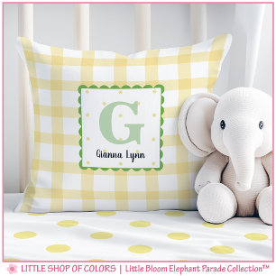 Personalised Yellow Gingham Monogram Nursery Cushion