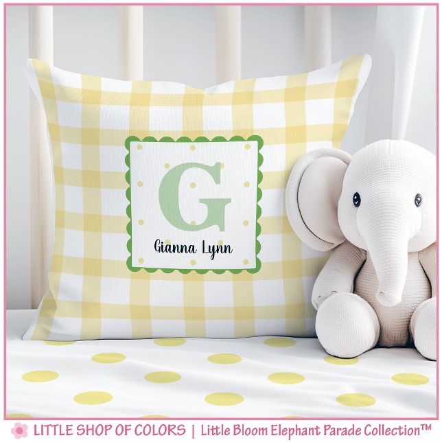 Personalised Yellow Gingham Monogram Nursery Cushion (Creator Uploaded)