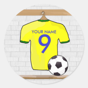 Personalised Yellow Green Football Soccer Jersey Classic Round Sticker