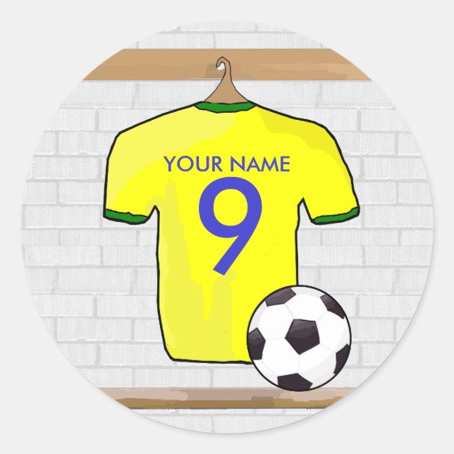 Personalised Yellow Green Football Soccer Jersey Classic Round Sticker (Front)