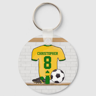 Personalised Yellow Green Football Soccer Jersey Key Ring