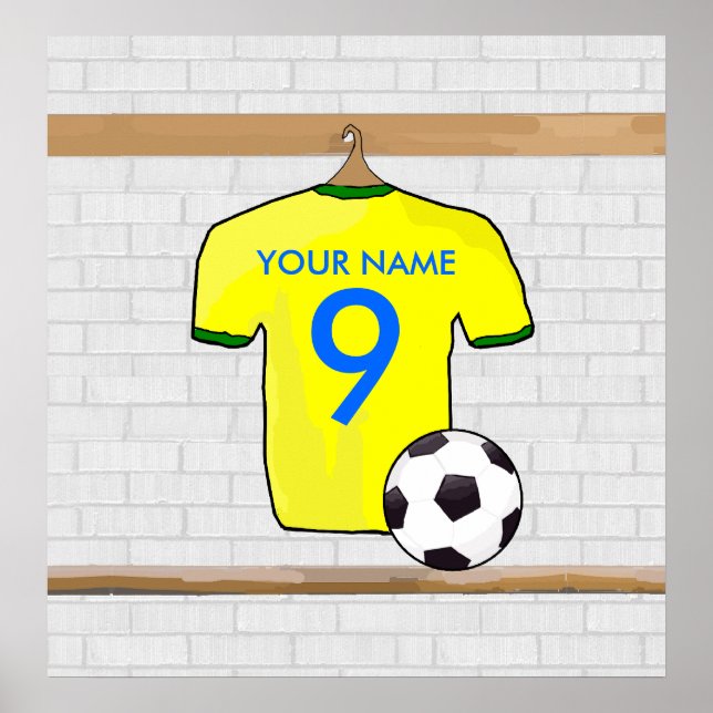 Personalised Yellow Green Football Soccer Jersey Poster (Front)