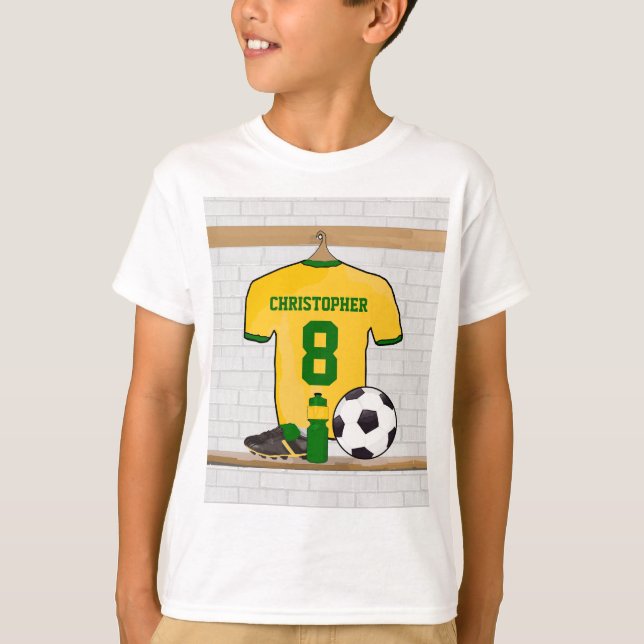 Personalised Yellow Green Football Soccer Jersey T-Shirt (Front)