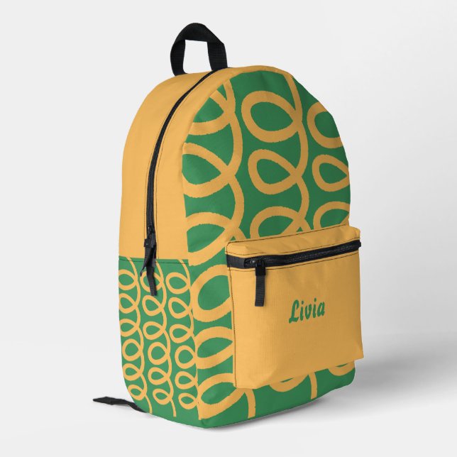 Personalised Yellow/Green Fun Pattern Printed Backpack (Back Corner Left)