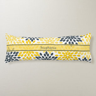 Personalised Yellow, Grey Charcoal Modern Floral Body Cushion