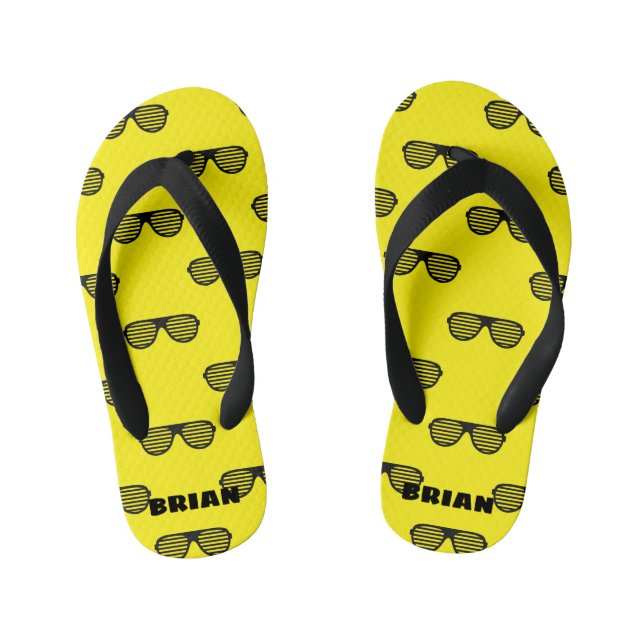 Personalised yellow kid's summer beach Flip Flops (Footbed)
