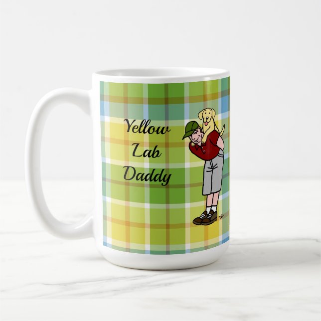 Personalised Yellow Lab Daddy Plaid in Red Coffee Mug (Left)