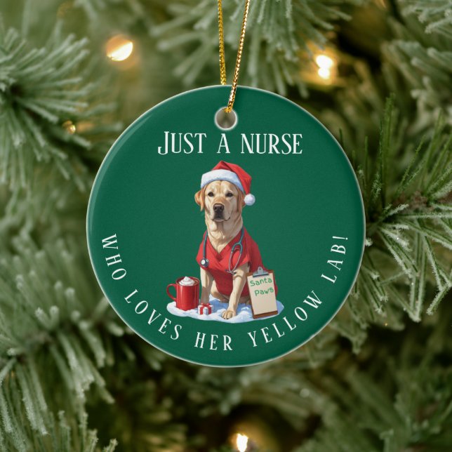 Personalised Yellow Lab Lover Nurse Christmas Gift Ceramic Tree Decoration (Tree)