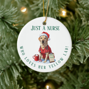 Personalised Yellow Lab Lover Nurse Christmas Gift Ceramic Tree Decoration