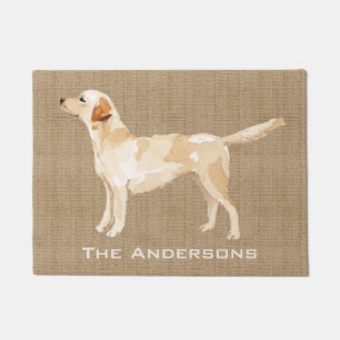 Personalised Yellow Lab Silhouette Dark Tan Burlap Doormat