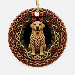 Personalised Yellow Lab Wreath Celtic Knot Ceramic Tree Decoration