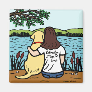 Personalised Yellow Labrador and Mum Long Magnet