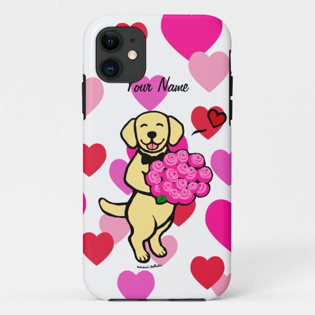 Personalised Yellow Labrador Cartoon Roses Case-Mate iPhone Case (Back)