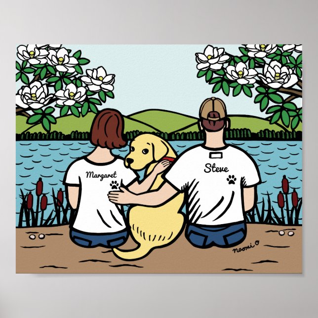 Personalised Yellow Labrador Family Brown S Poster (Front)