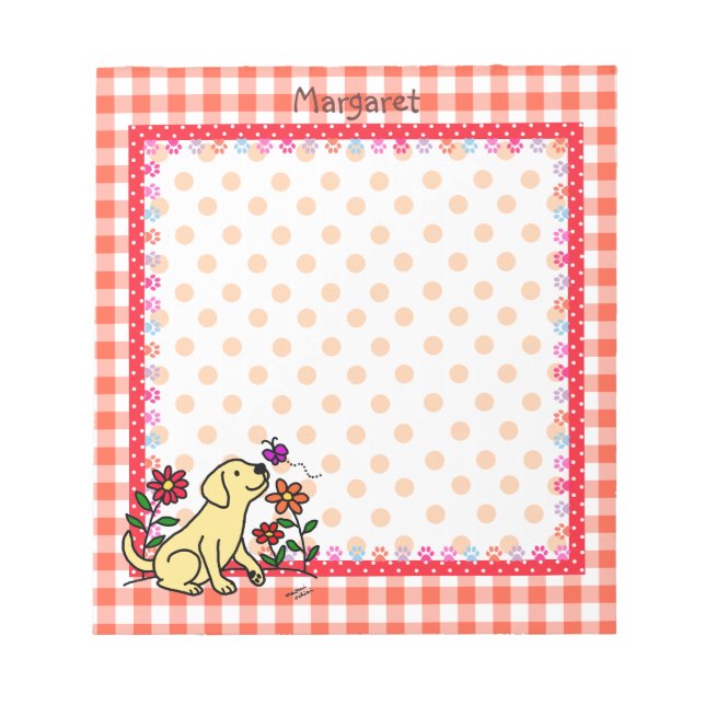 Personalised Yellow Labrador & Green Notepad (Front)