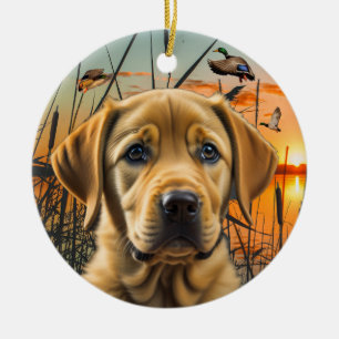 Personalised Yellow Labrador Puppy  Ceramic Tree Decoration