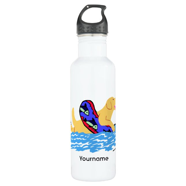 Personalised Yellow Labrador Swimming 710 Ml Water Bottle (Front)