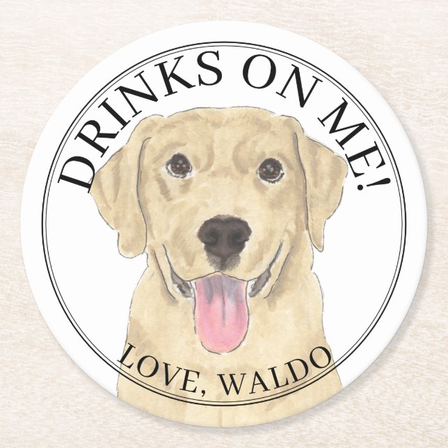Personalised Yellow Labrador Wedding Round Paper Coaster (Front)
