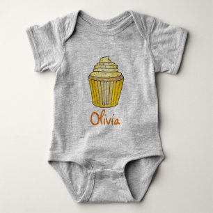 Personalised Yellow Lemon Cupcake Sprinkles Cake Baby Bodysuit