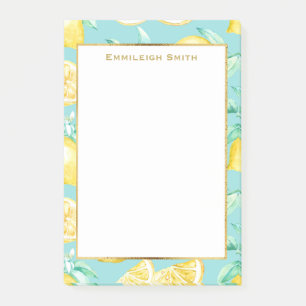 Personalised Yellow Lemons on Light Blue Post-it Notes