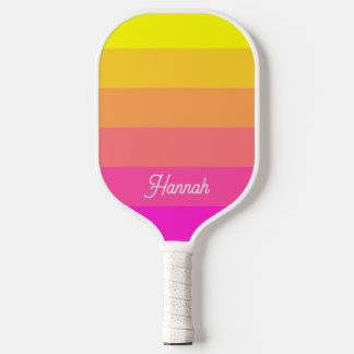 Personalised Yellow Magenta Ombre Stripe Pickleball Paddle
