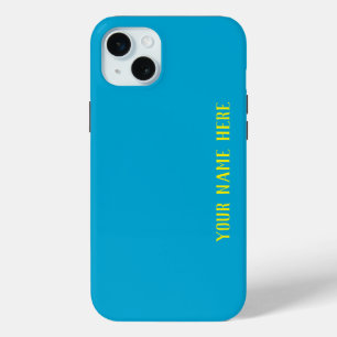 Personalised Yellow Name Solid Baby Blue Colour iPhone 15 Mini Case